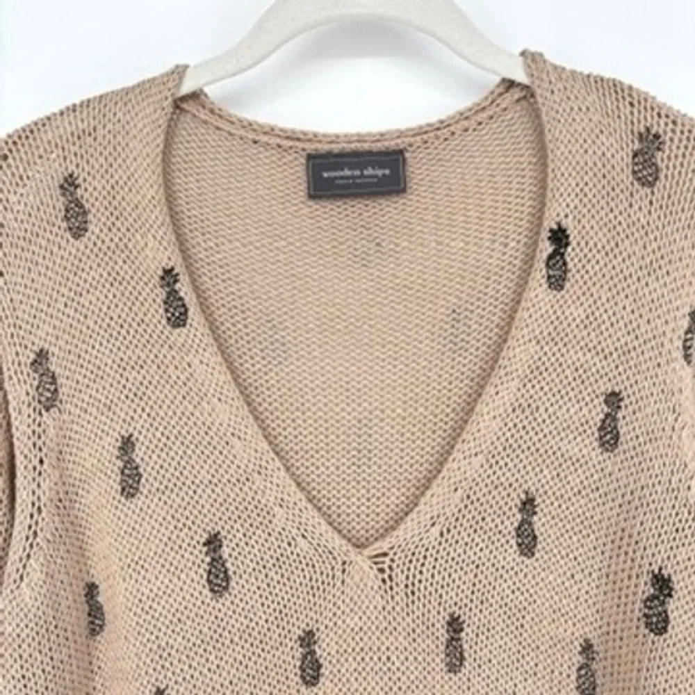 Wooden‎ Ships Pullover Sweater Open Knit Pineapple Lightweight Tan Cotton M/L